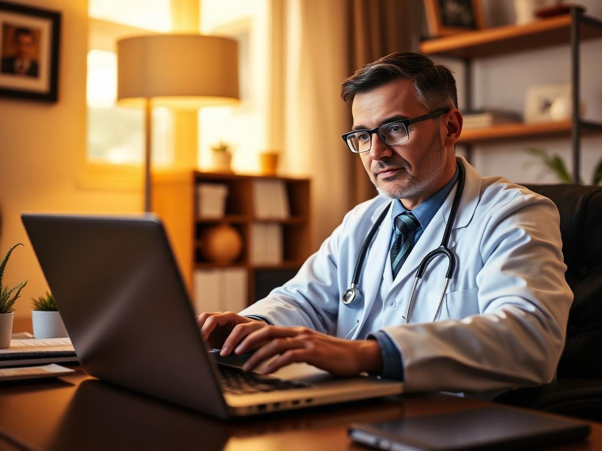 Doctor preparing for a video interview